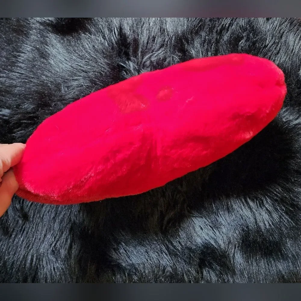 Red Faux Fur Heart Shaped Throw Pillow, 14